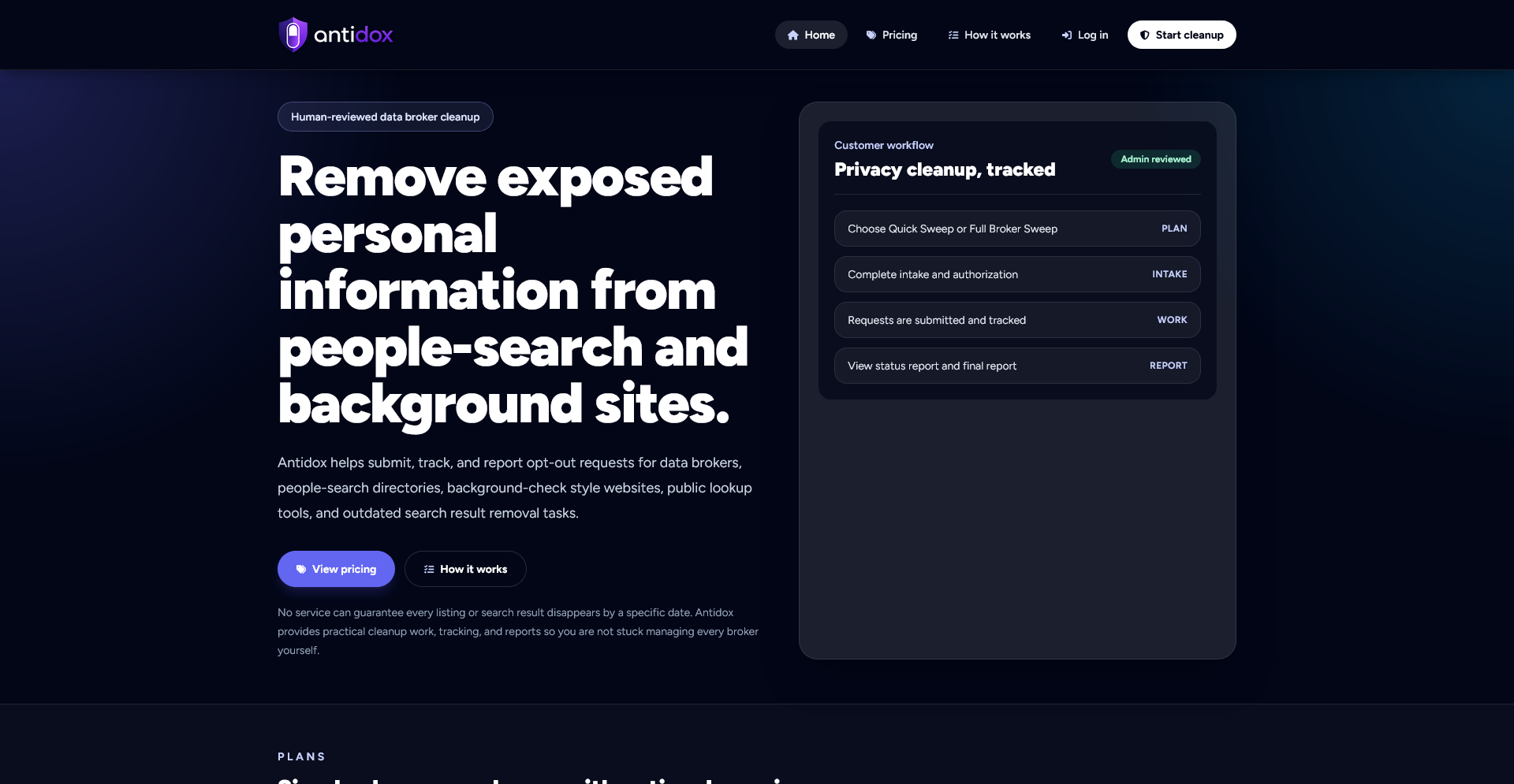 Antidox homepage screenshot