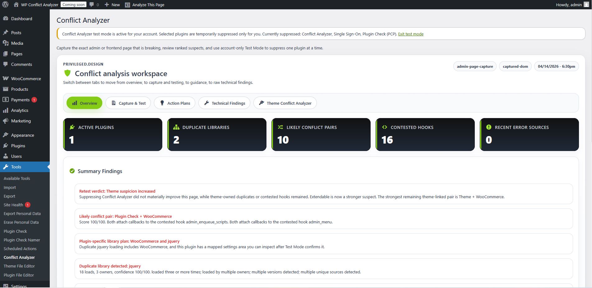 Conflict Diagnostics plugin overview screenshot