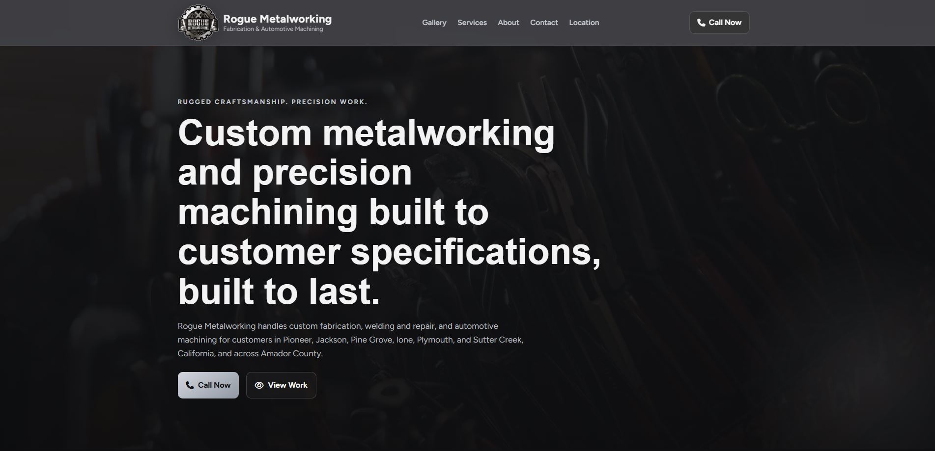 Rogue Metalworking homepage screenshot